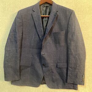 Lauren Ralph Lauren Men's Blue Plaid Suit Jacket Blazer Sports Coat Linen 46R
